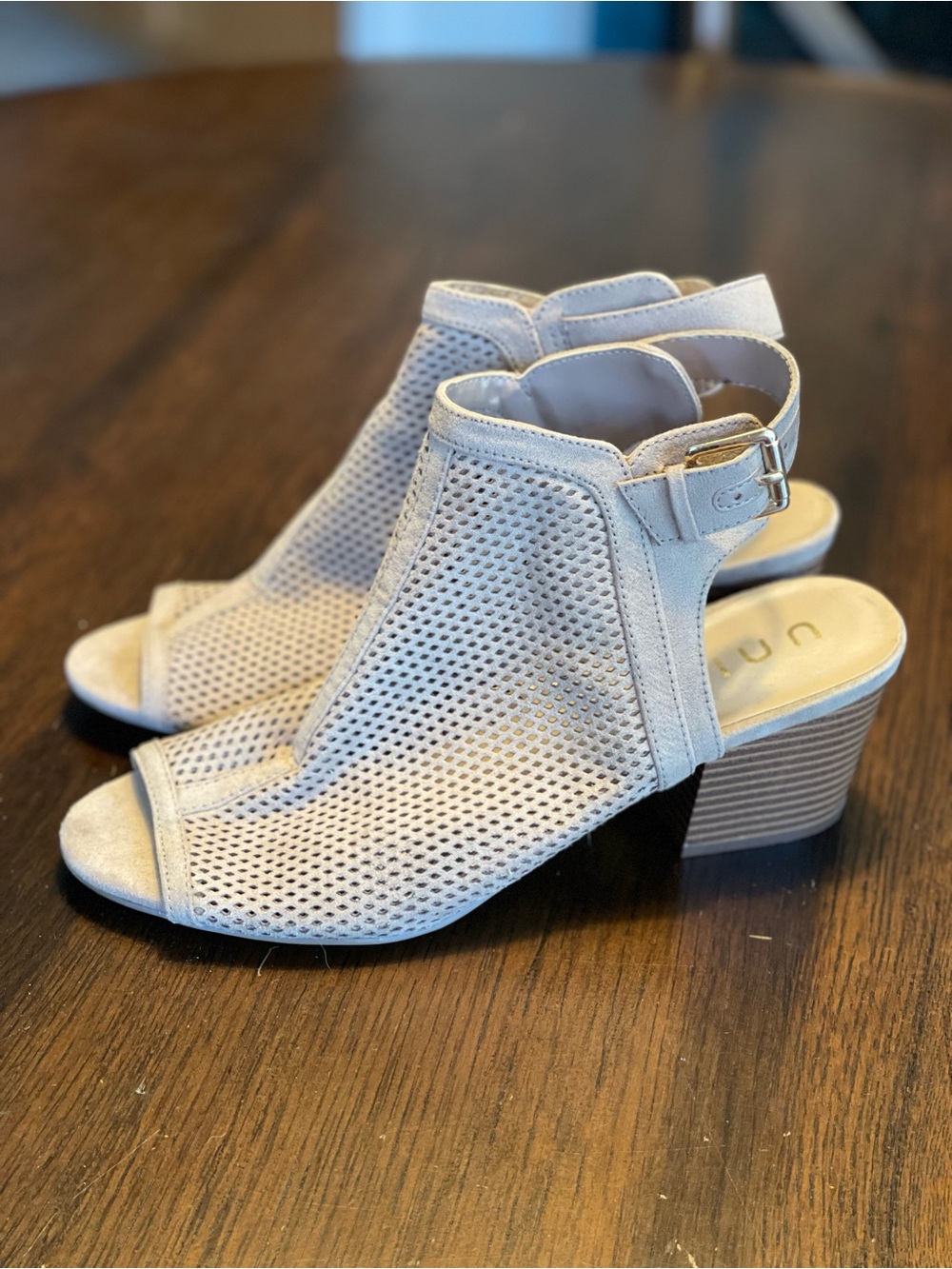 Unisa Open-Toe Perforated Block Heel Sandal - Beige 8.5